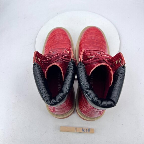 Sycamore Style Construct Obsidian Men Size 12 Red Embossed Leather Lug Boot - Picture 11 of 16